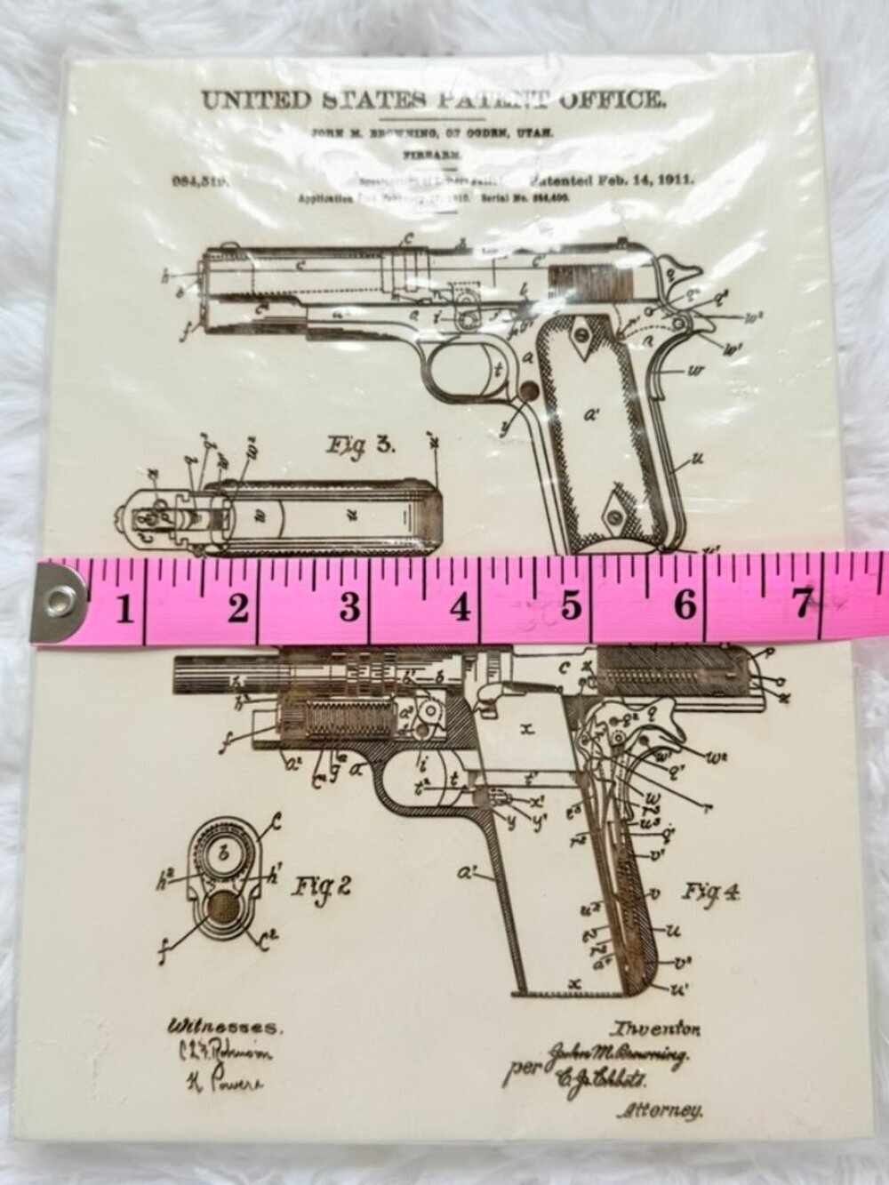 Browning 1911 Patent Print Wood Wall Art Firearm Decor - Picture 6 of 11